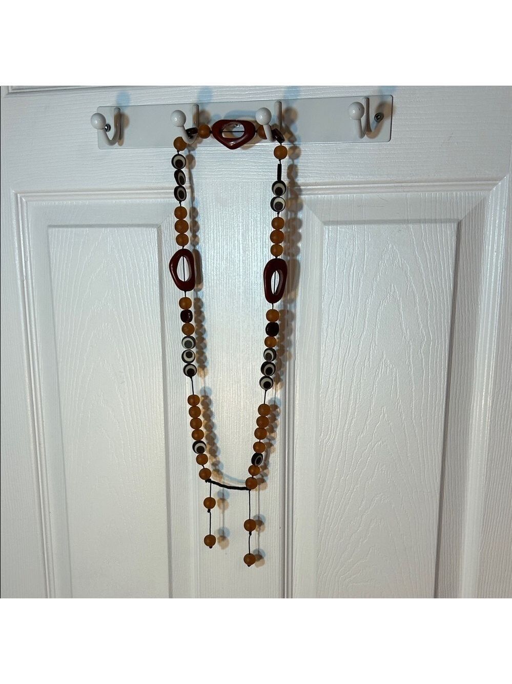 Boho Beaded Statement Necklace – Brown, Amber & Cream Tones
